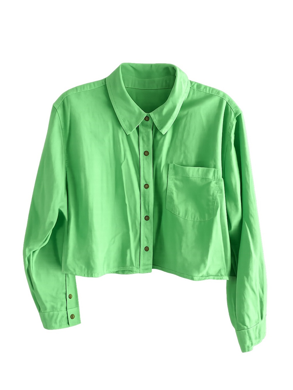 Universal Thread Lime Green Cropped Button-Down Shirt - Size XL Cotton Linen